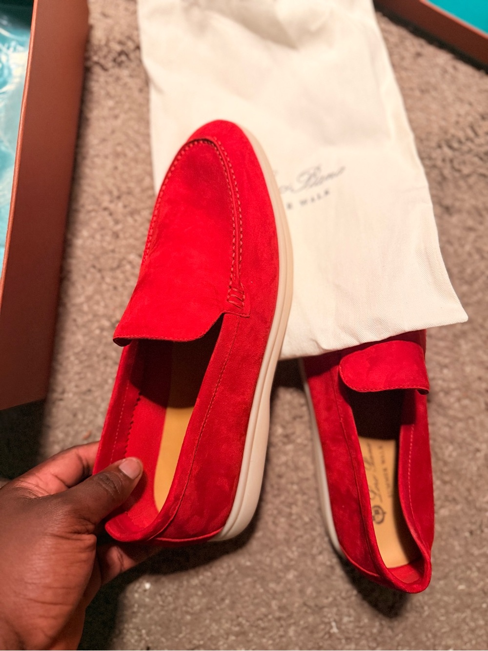 Loro Piana Red Suede Slip-On Loafers for Men